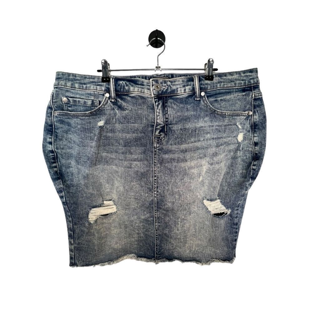 Torrid Distressed Acid Washed Mid-Rise Casual Denim Pencil Skirt